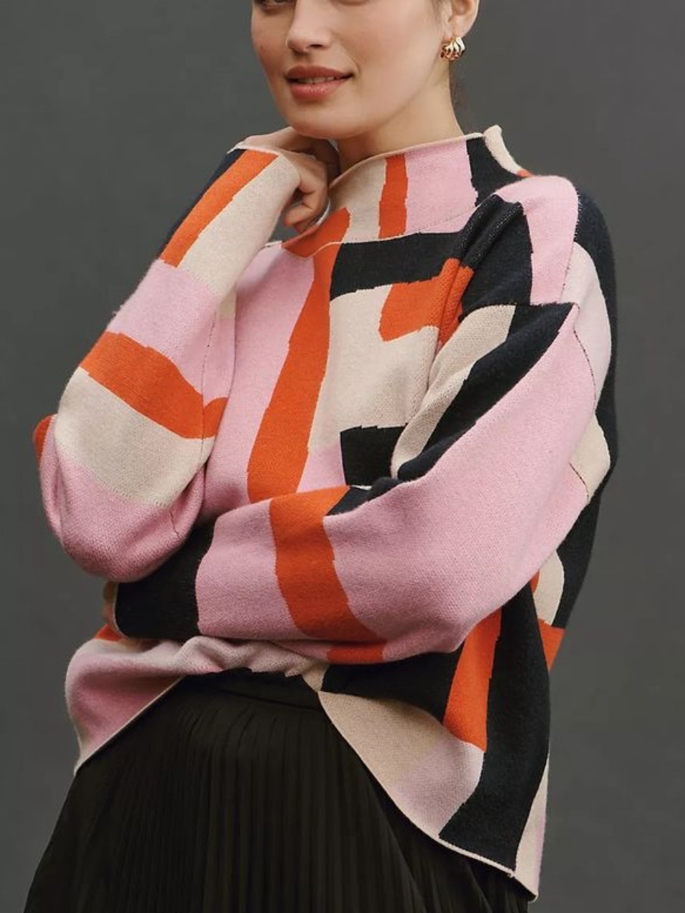 Anthropologie Maeve Carys Mock Neck Geometric Print